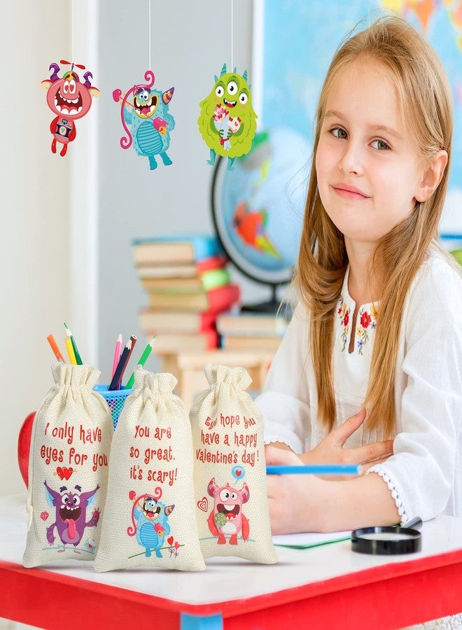 Tiamon 45 Pcs Valentines Burlap Gift Bags Bulk 6 x 4 Inch Drawstring Canvas Linen Monster Treat Candy Goodie Bag for Valentines Party Favors Wedding Bridal Shower Birthday Packaging Supplies, 9 Styles - Image 5